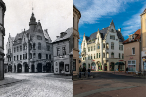 Das Foto zeigt eine Gegenüberstellung des Köthener Bärplatzes